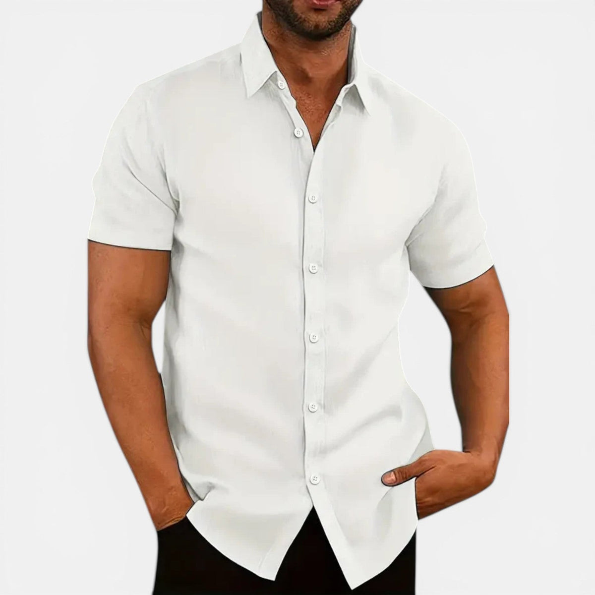 Men's slim fit short-sleeve linen-look shirt