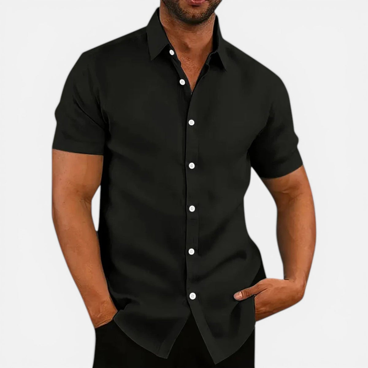 Men's slim fit short-sleeve linen-look shirt