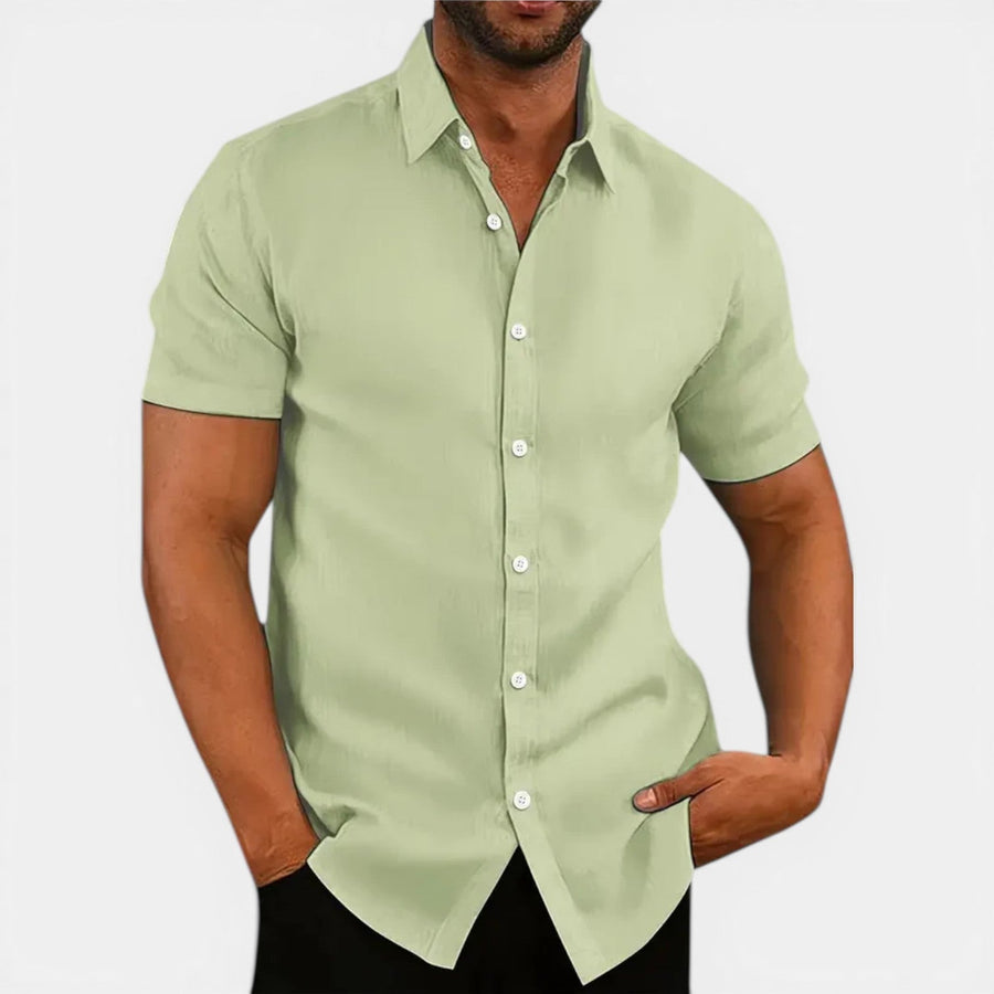 Men's slim fit short-sleeve linen-look shirt