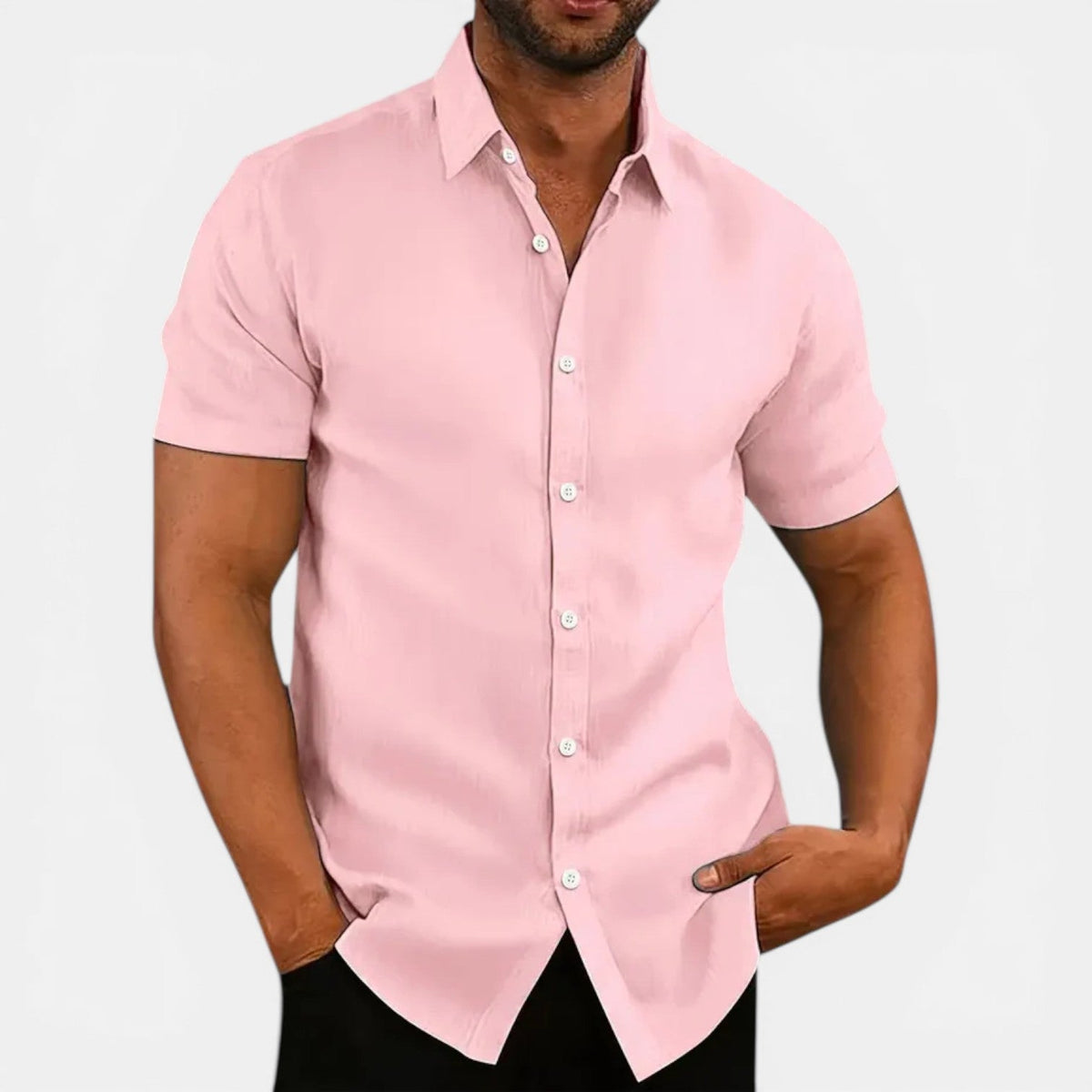 Men's slim fit short-sleeve linen-look shirt