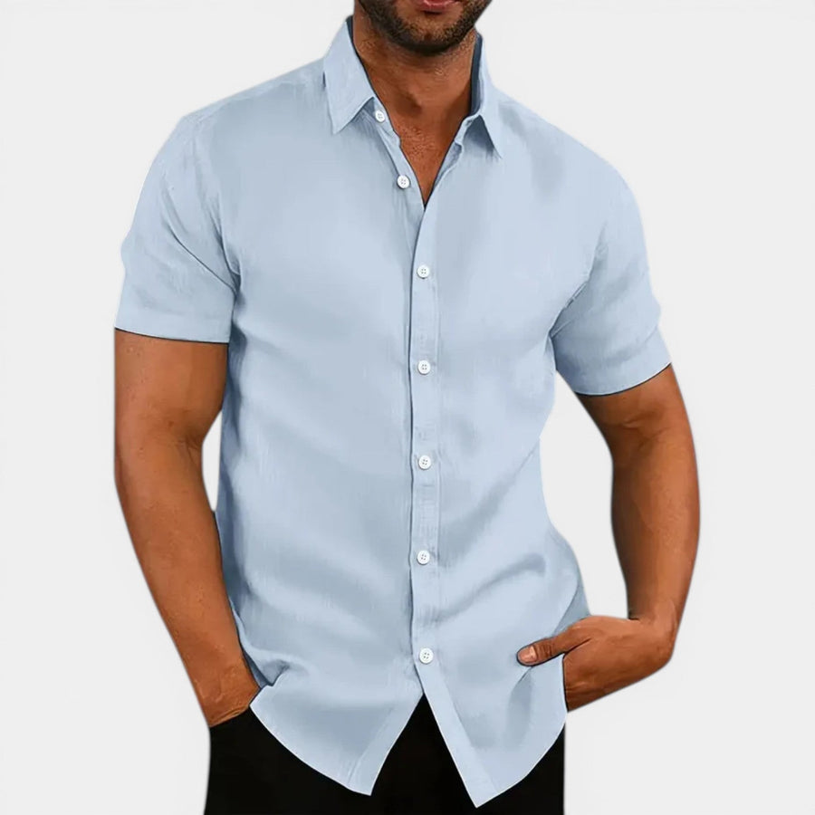 Men's slim fit short-sleeve linen-look shirt