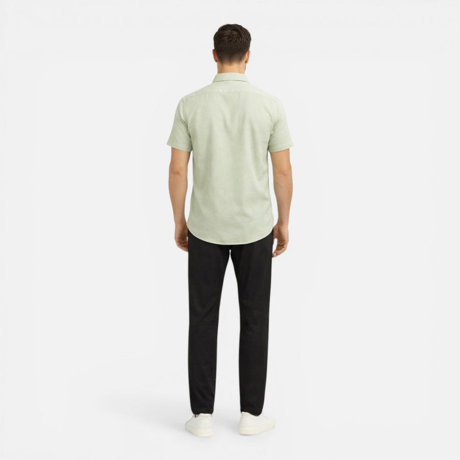 Men's slim fit short-sleeve linen-look shirt