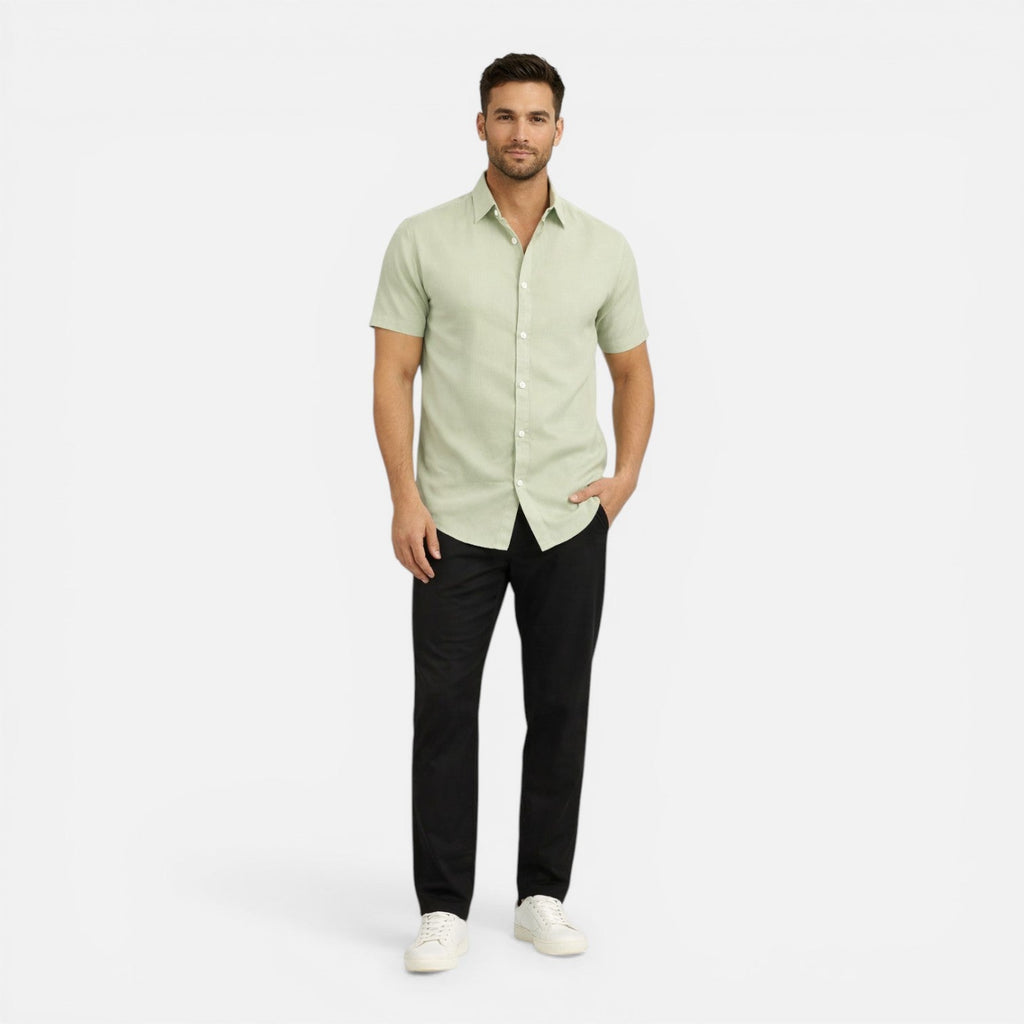 Men's slim fit short-sleeve linen-look shirt