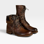 Women's Lace-Up Leather Combat Boots with Block Heel — view 4