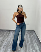 Elastyczny damski top z wiązaniem na szyi | Gorran