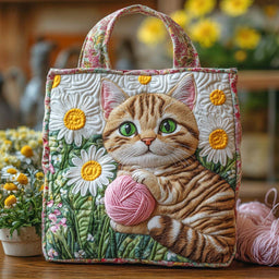 Spring Stitch Kitten Tote Bag