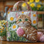Spring Stitch Kitten Tote Bag