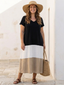 Thalia | Short Sleeve Color Block V Neck Midi Dress