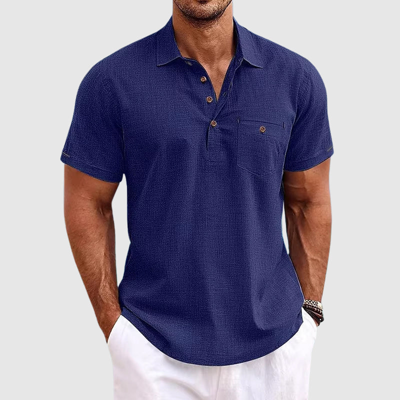 Men's linen-look short-sleeve polo shirt