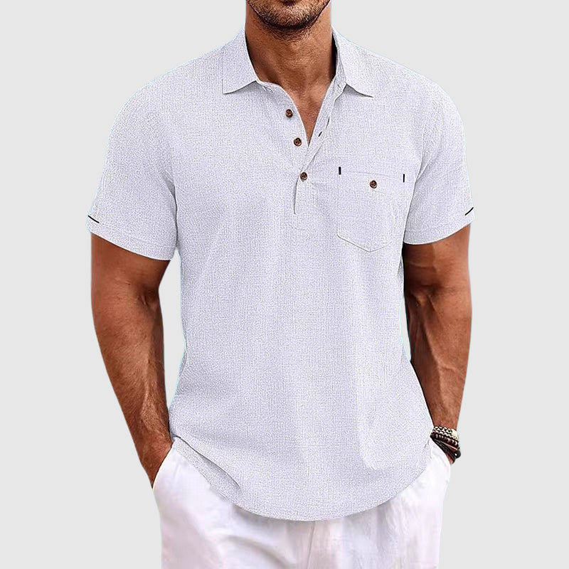 Men's linen-look short-sleeve polo shirt