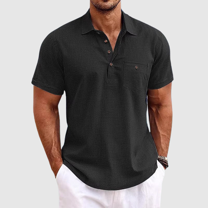 Men's linen-look short-sleeve polo shirt
