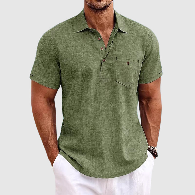 Men's linen-look short-sleeve polo shirt