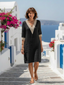 Elira | V Neck Three Quarter Sleeve Knee Length Dress