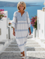 Evadne | V Neck Long Sleeve Embroidered Maxi Dress