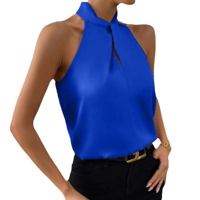 Women's satin-look twist-neck sleeveless top