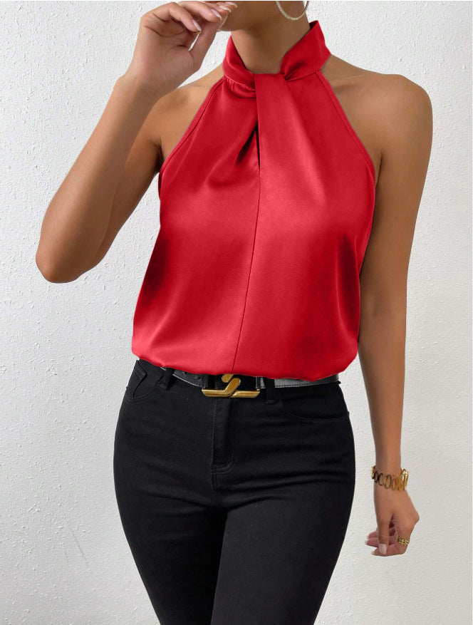 Women's satin-look twist-neck sleeveless top