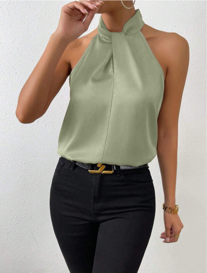 Women's satin-look twist-neck sleeveless top