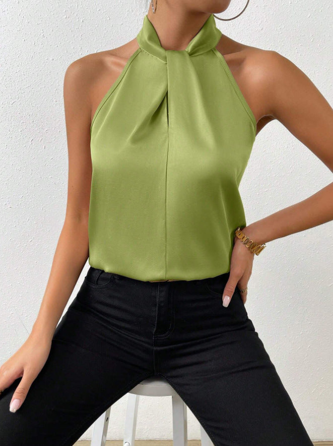 Women's satin-look twist-neck sleeveless top