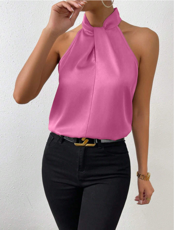 Women's satin-look twist-neck sleeveless top