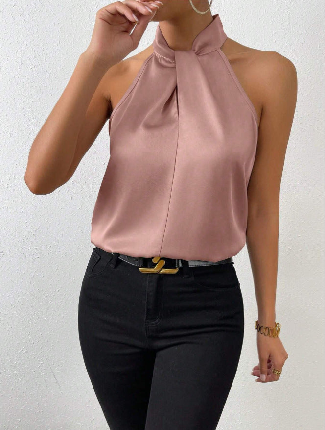 Women's satin-look twist-neck sleeveless top