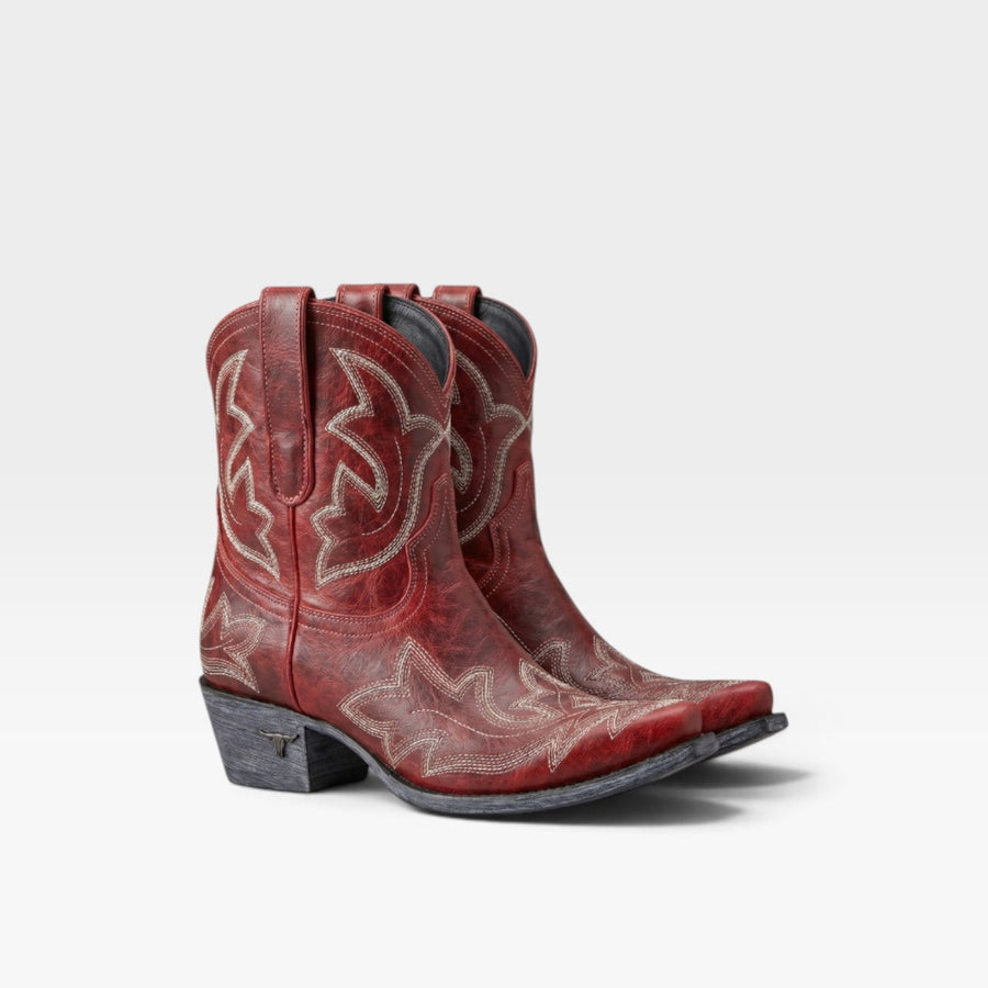 Women's Embroidered Cowboy Ankle Boots with Pointed Toe — view 7