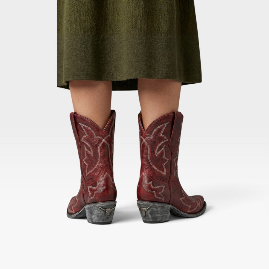 Women's Embroidered Cowboy Ankle Boots with Pointed Toe — view 4