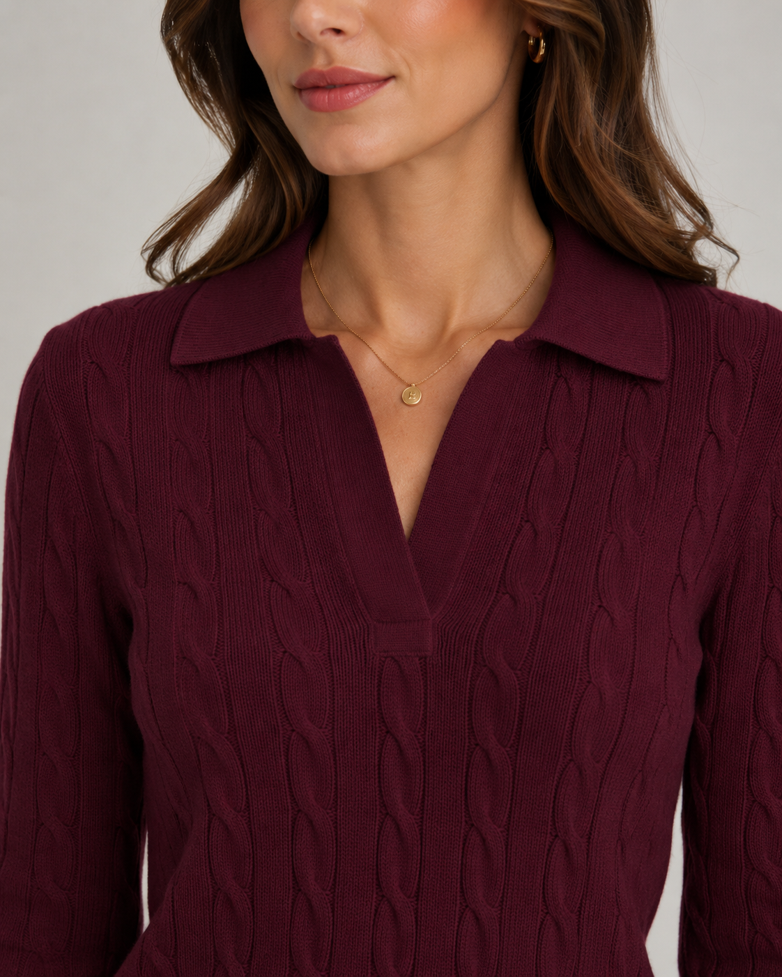 Pull en maille torsadée à col polo pour femme | Pickering