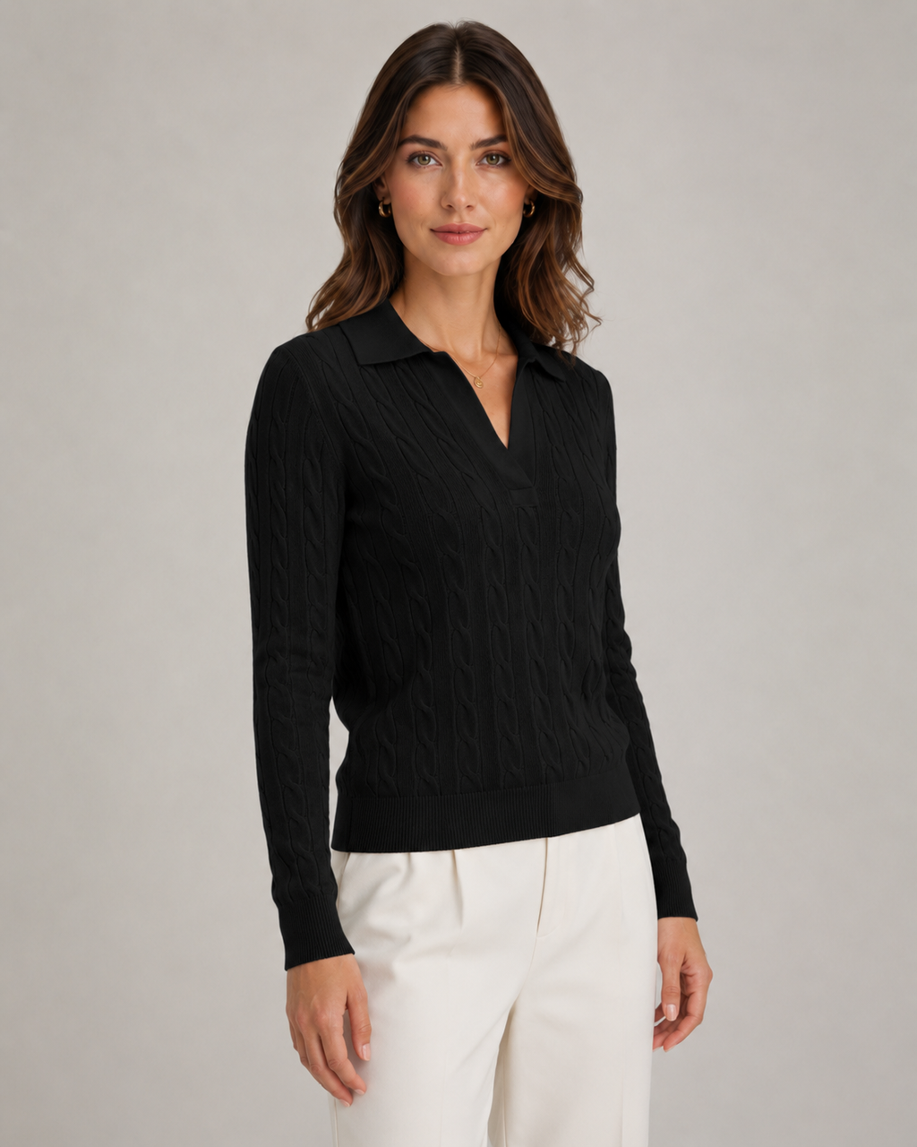 Pull en maille torsadée à col polo pour femme | Pickering