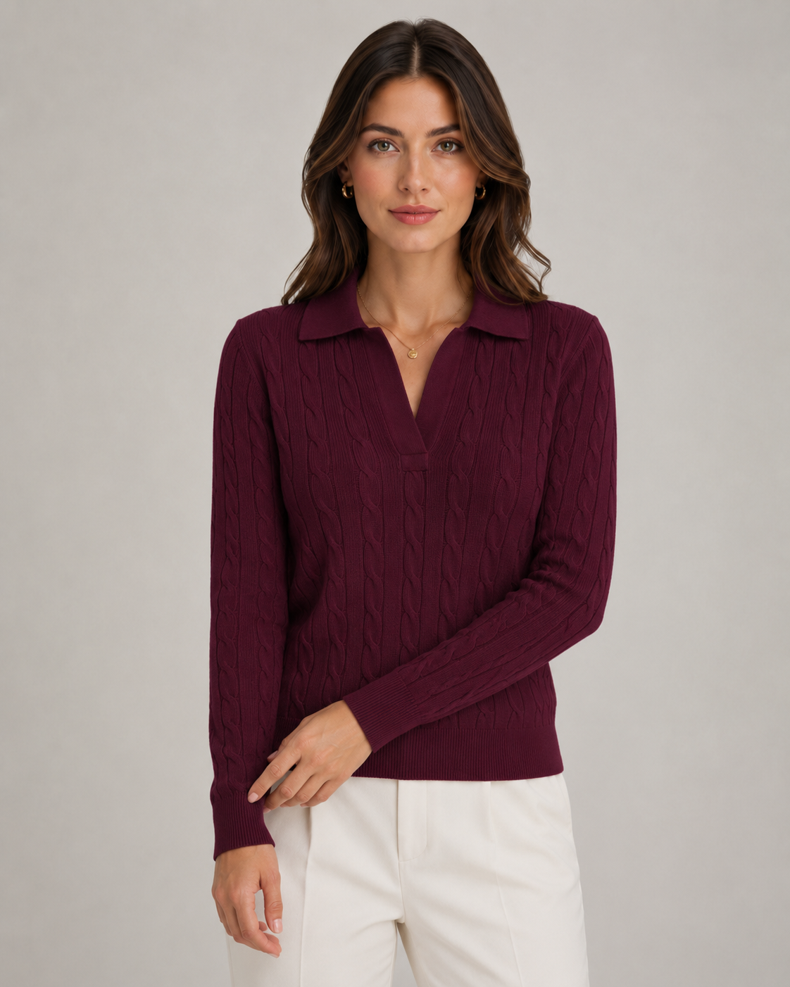 Pull en maille torsadée à col polo pour femme | Pickering