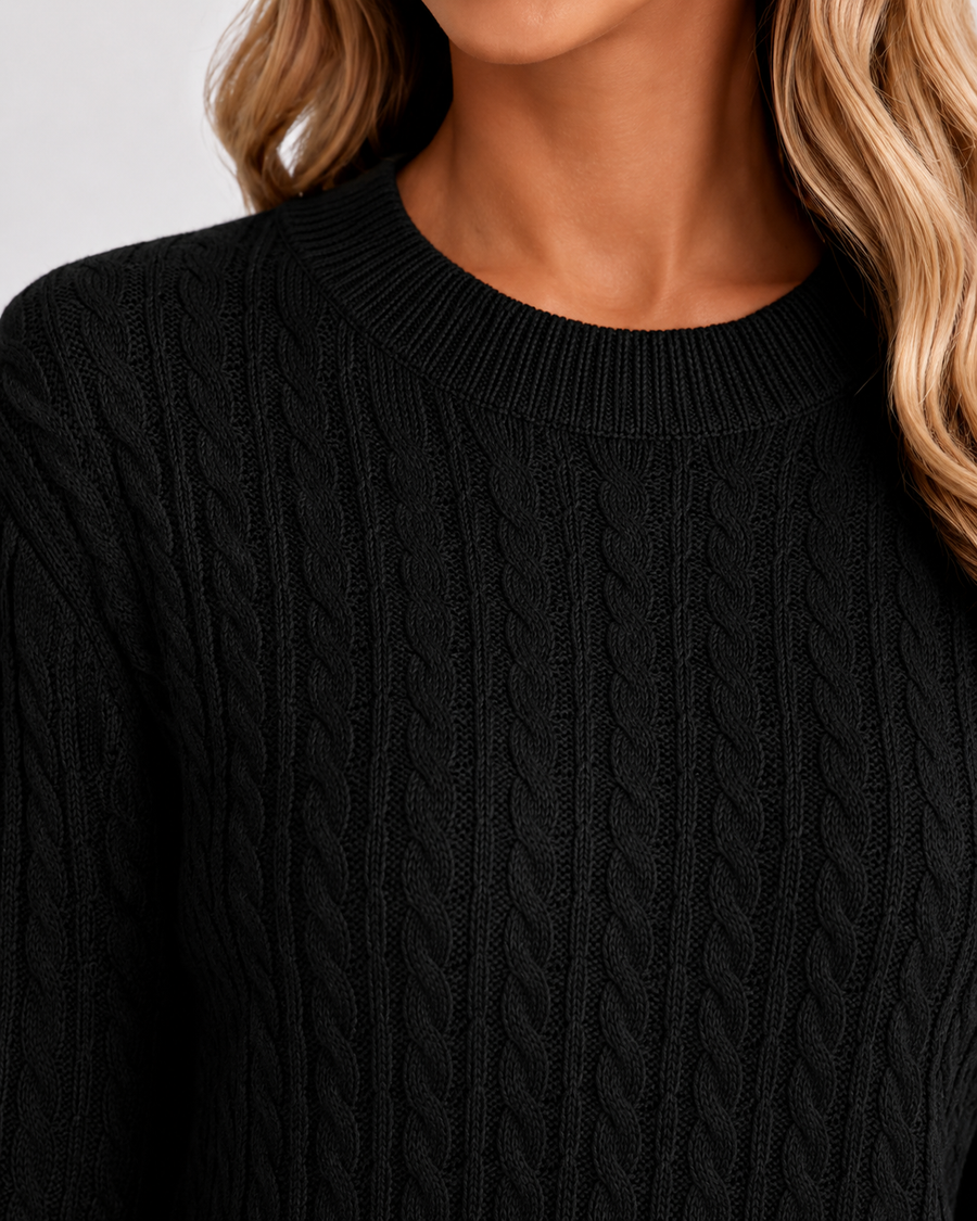 Pull en maille torsadée à col rond pour femme | Otley