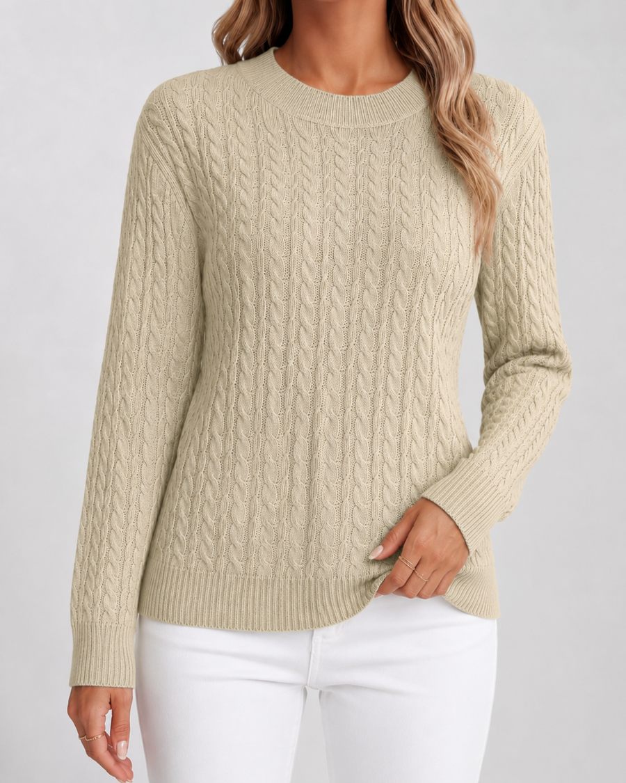Pull en maille torsadée à col rond pour femme | Otley