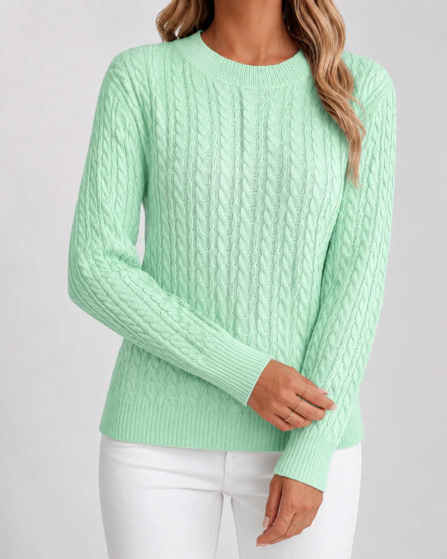 Pull en maille torsadée à col rond pour femme | Otley