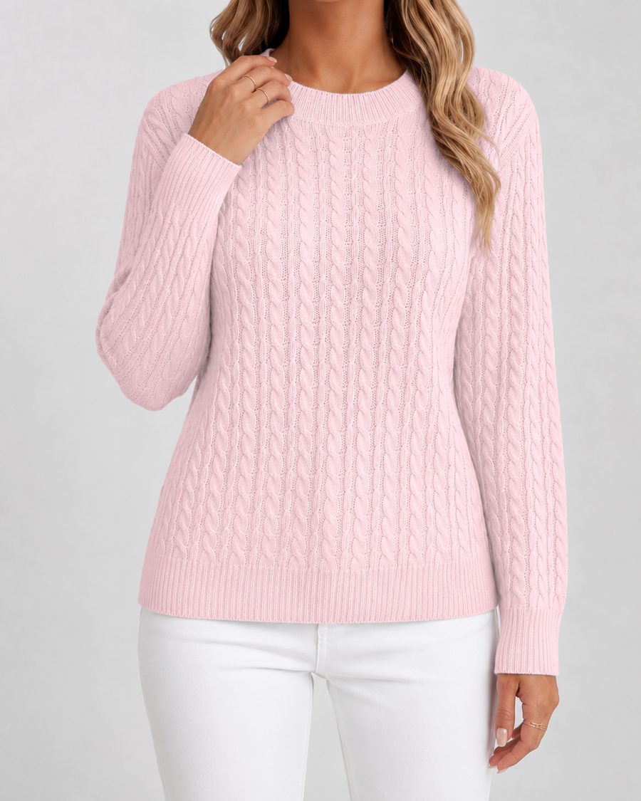 Pull en maille torsadée à col rond pour femme | Otley