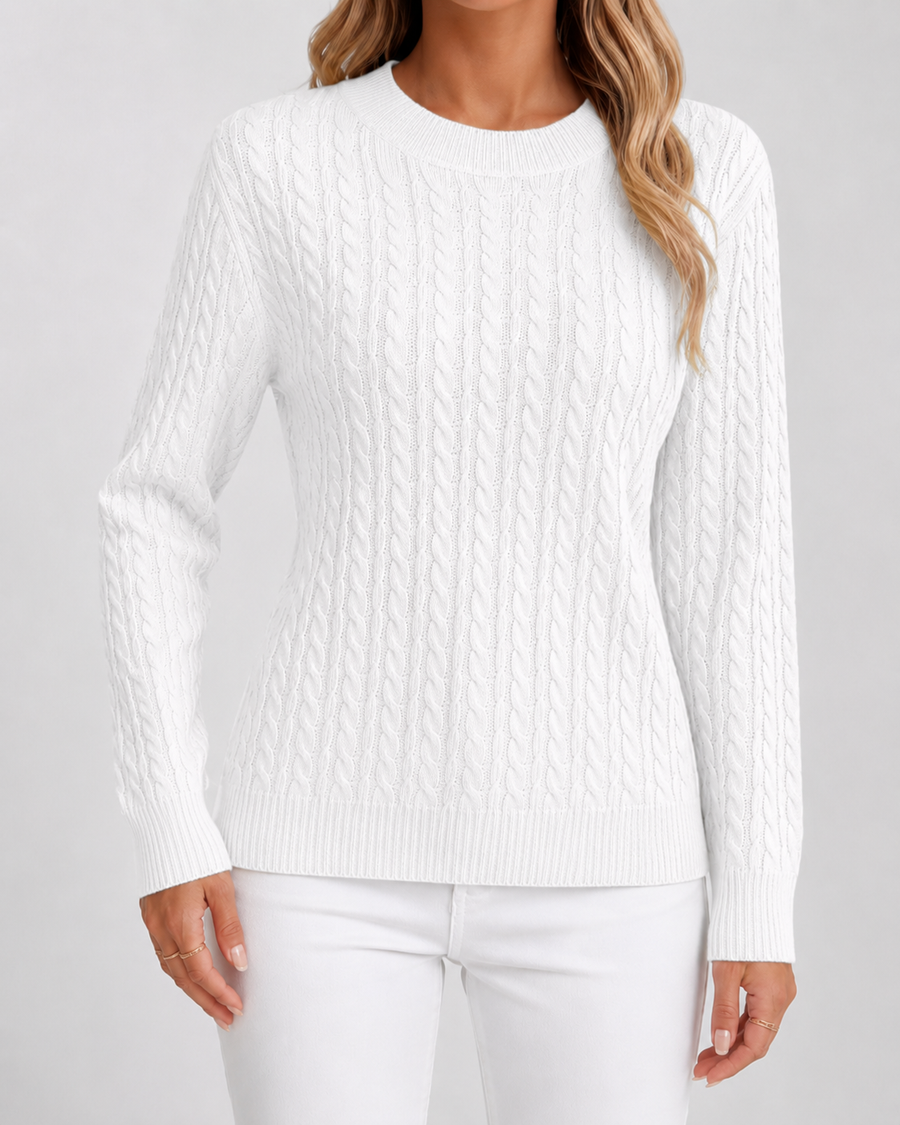 Pull en maille torsadée à col rond pour femme | Otley