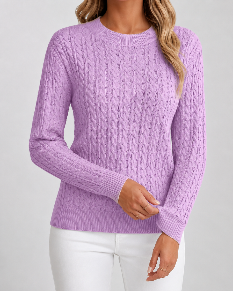 Pull en maille torsadée à col rond pour femme | Otley