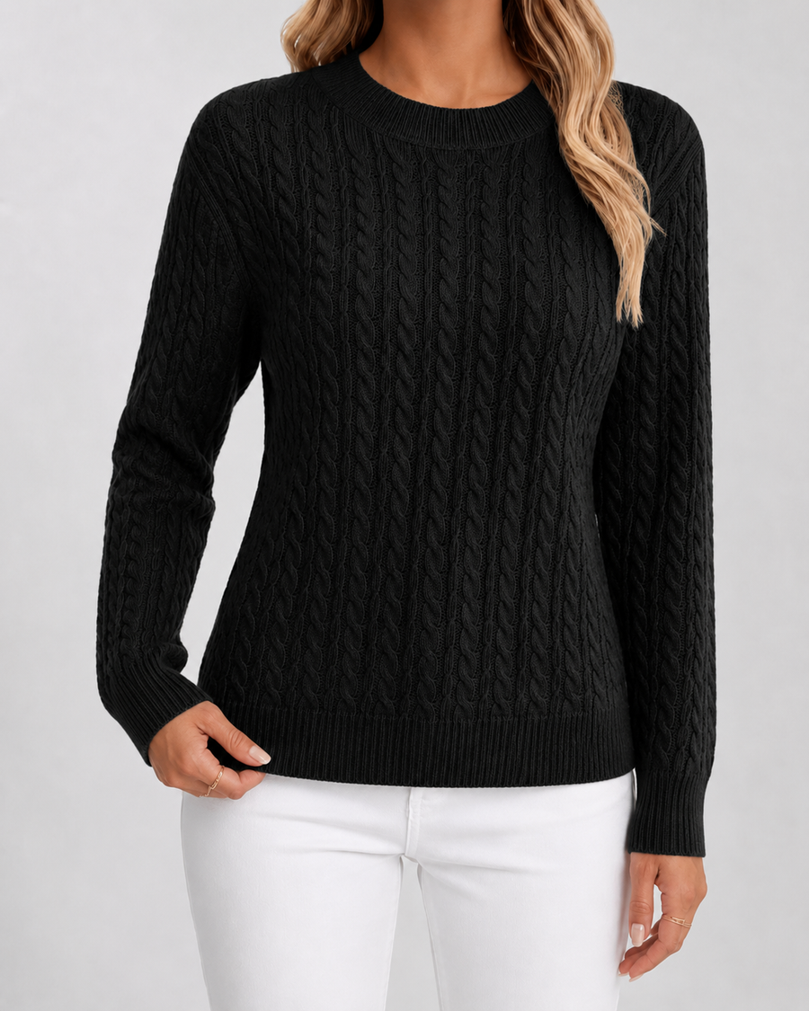 Pull en maille torsadée à col rond pour femme | Otley