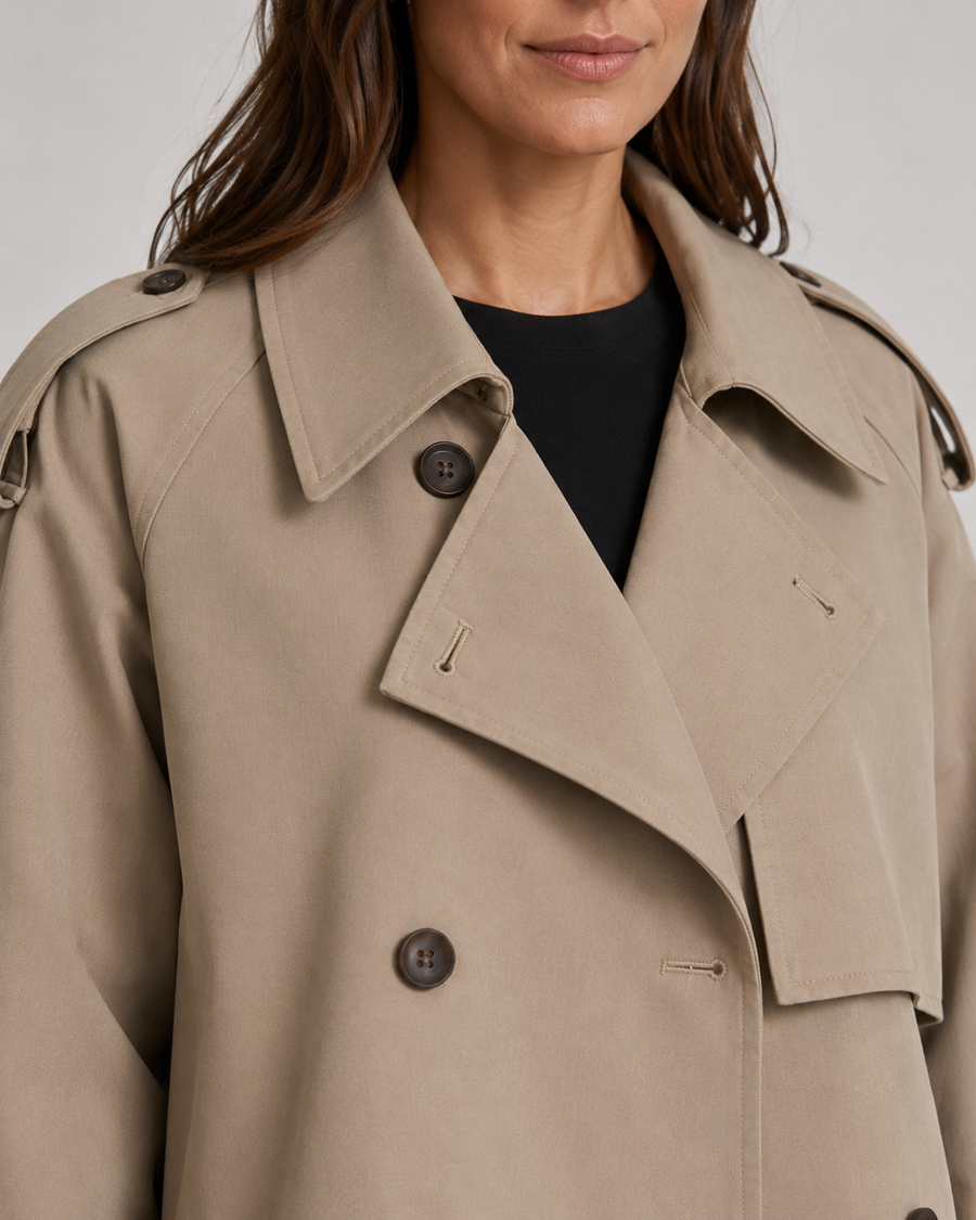 Women's Cropped Trench Coat with Buckle Cuffs | Hutton