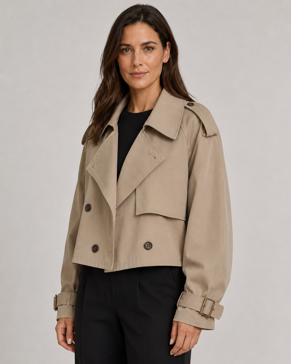 Manteau trench court à poignets à boucles pour femme | Hutton