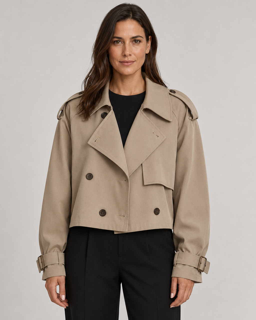 Manteau trench court à poignets à boucles pour femme | Hutton