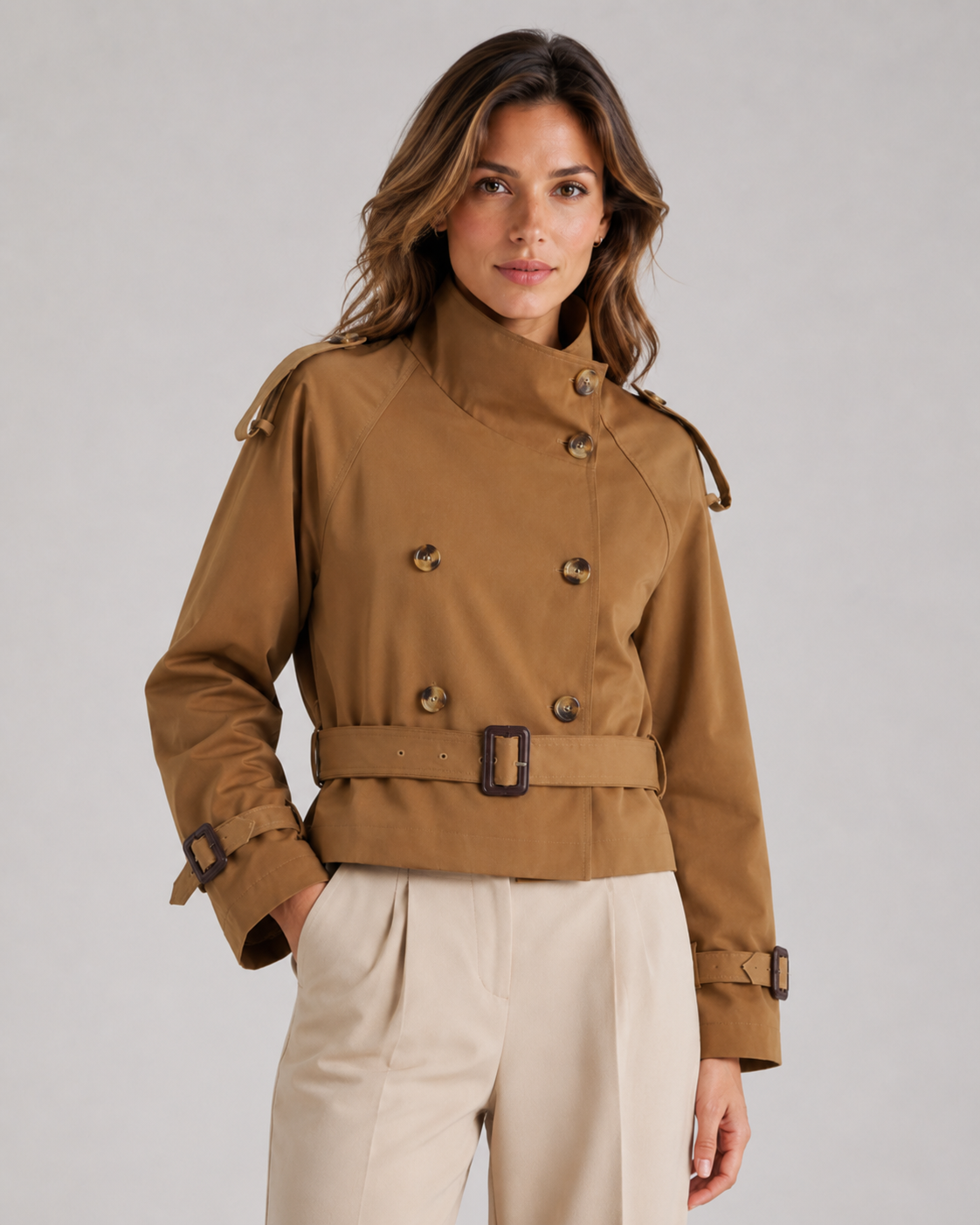 Women's Cropped Funnel Neck Trench Jacket | Reeth
