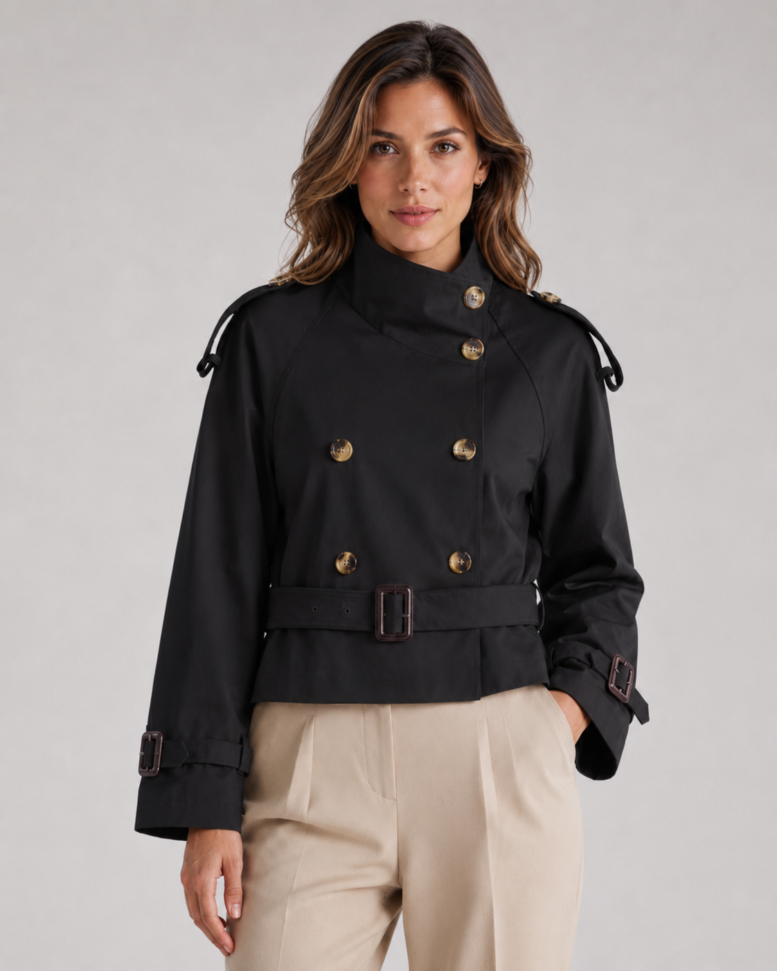 Women's Cropped Funnel Neck Trench Jacket | Reeth