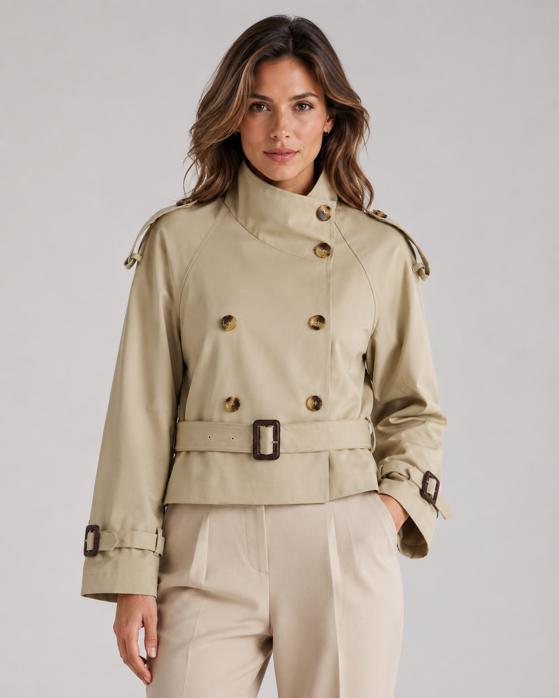 Women's Cropped Funnel Neck Trench Jacket | Reeth