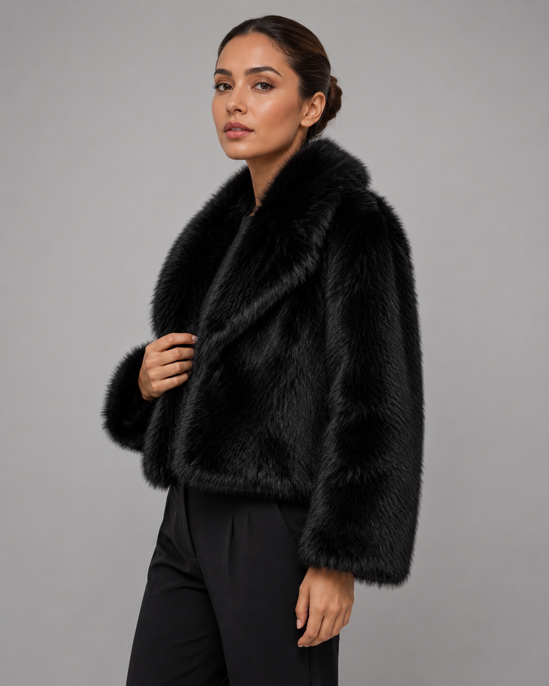 Women's Plush Faux Fur Cropped Jacket | Slaithwaite