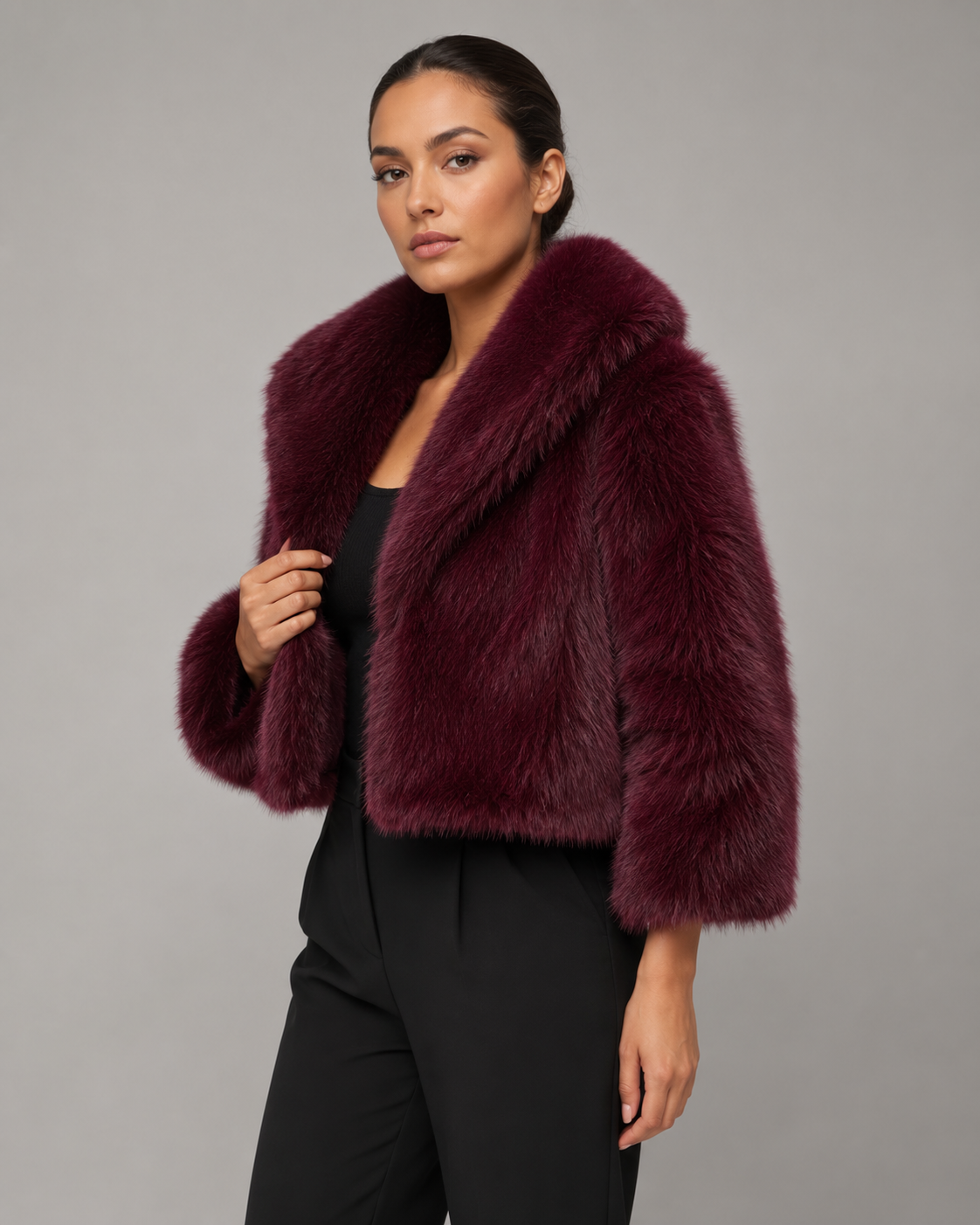 Women's Plush Faux Fur Cropped Jacket | Slaithwaite