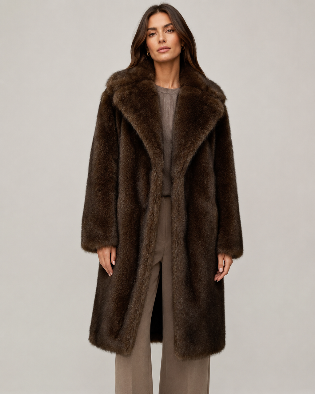 Manteau long en fausse fourrure pour femme à col large | Honley