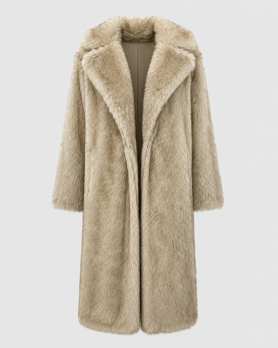 Women's Longline Faux Fur Coat with Wide Collar | Honley
