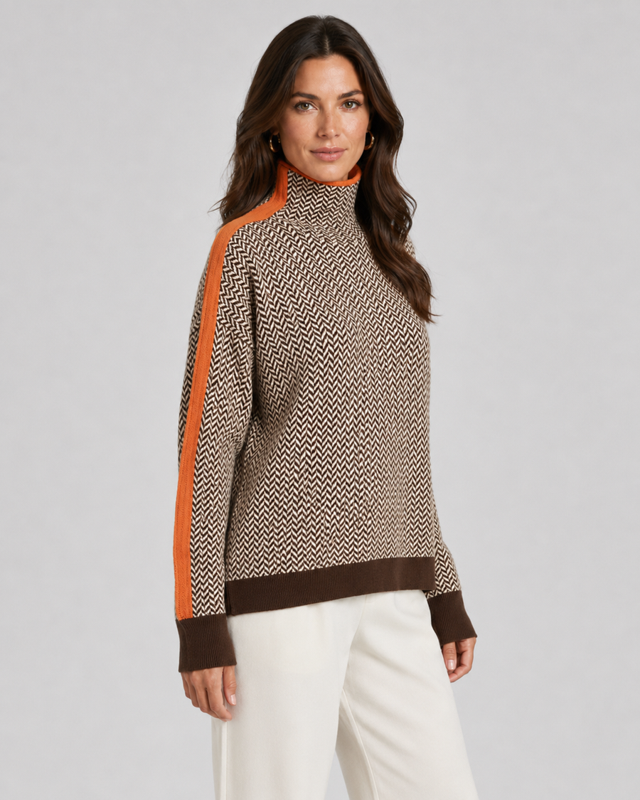 Pull à col roulé en chevrons pour femme avec manches contrastantes | Tadcaster