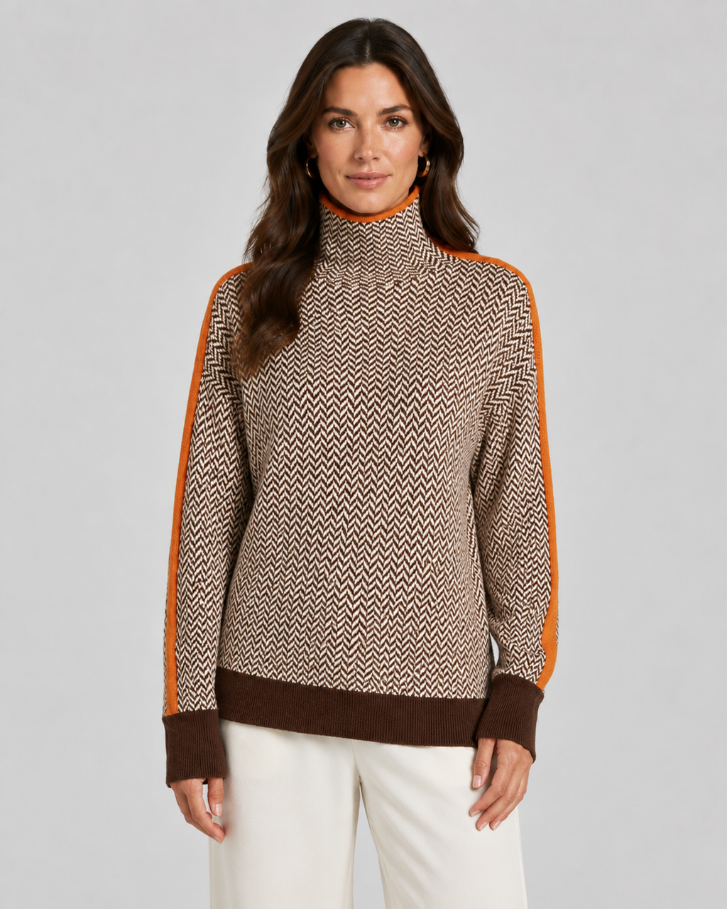 Pull à col roulé en chevrons pour femme avec manches contrastantes | Tadcaster