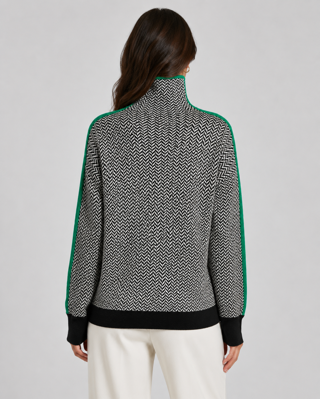 Pull à col roulé en chevrons pour femme avec manches contrastantes | Tadcaster