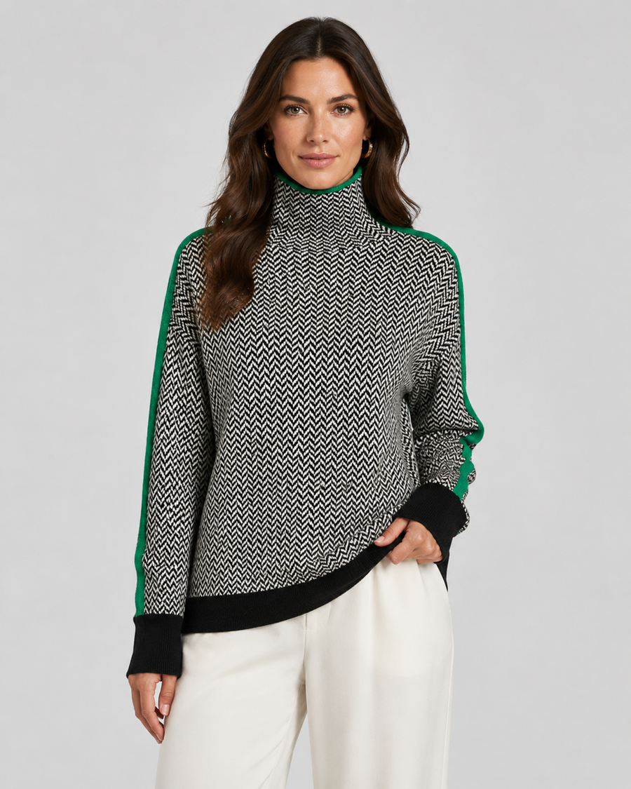 Pull à col roulé en chevrons pour femme avec manches contrastantes | Tadcaster